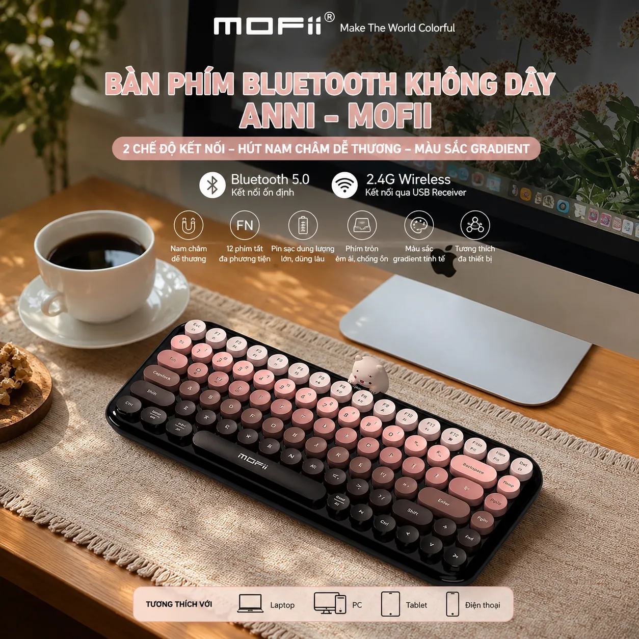 Bàn phím mini không dây 2 chế độ MOFII ANNI